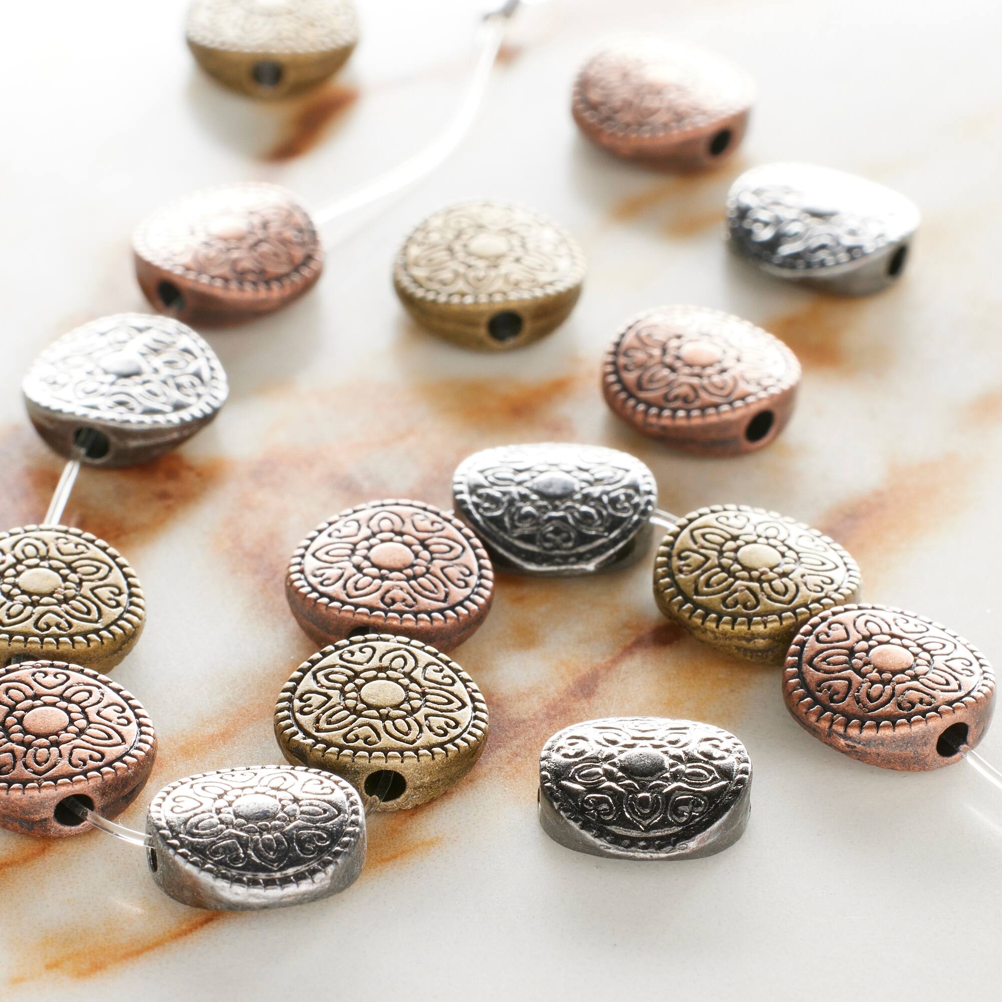 Carved Metal Round Beads, 10mm by Bead Landing™